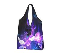 WSHFFILO White Purple Butterflies printed Portable shopping bag storage bag tote