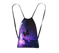 WSHFFILO White Purple Butterflies printed Storage bag with a drawstring backpack Drawstring strap pack Gym Bag