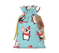 WSHFFILO Winter Christmas Penguins printed Bag Jute Drawstring Gift Bag