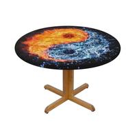 WSHFFILO yin yang fire water printed Oxford fabric round tablecloth Elastic Table Protector