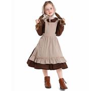 WSHKING Kids Halloween Maid Dress Pilgrim Vintage Victorian Poor Colonial Farm Village Girl Cosplay Costume Colonial Orphan Outfits (Dark Brown,XL-(150-160))