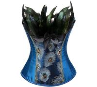 WSHKING Women Sexy Peacock Feather Overbust Corset Princess Embroidery Burlesque Gothic Body Shaper Bustiers Lingerie Top