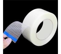 WSHuayee 1 Roll Cross Weave Reinforced Tape, Waterproof 2cm*50m Transparent Bi-Directional Filament Strapping Tape, Heavy Duty Anti-Crack Cricket Bat Tapes (Transparent,1 Pcs)