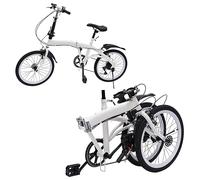 WSIKGHU 20 Inch Adult Folding Bike Foldable Bike 7 Speed Bike Compact City Bike Double V Brake Carbon Steel Folding Bike Adult Height Adjustable White Bike Front and Rear with Fenders