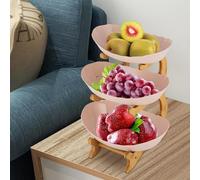WSIKGHU Fruit Bowls Fruit Stand 3-Tier Fruit Plate Oval Bamboo Wood Stand Fruit Basket Bamboo Stand Holder Fruit Snack Cake Stand (Brown)