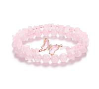 Wsimily 2PCS Natural Crystal Bracelets for Women, Pink Butterfly Gemstone Beaded Bracelet, Healing Multi-layer Bracelet, Elegant Gift for Valentine’s Day, Birthday, Christmas(Mother, Girlfriend, Her)