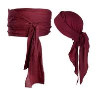 WsiQxuc 2 Pcs Wine Red Pirate Bandana Adult, Pirate Bandana and Sash Set | Soft Polyester-Cotton Blend; Adjustable for Most Head and Waist Sizes; Ideal for Pirate-Themed Events