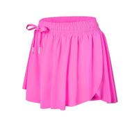 Wsirmet Women's 2-in-1 Double Layer Running Yoga Shorts Quick-Dry Drawstring Waist Flowy Hem Fitness Workout Athletic Shorts, Bright Pink, S