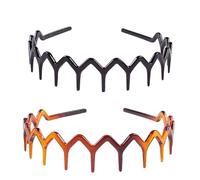 WsjiaboFux 2Pcs Zig Zag Headbands, Plastic Wavy Hair Band with Teeth, Comb Headbands for Women and Men, Classic 90s Hairband Hair Styling Accessories (Black and Brown)