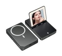 WSKEN 3-in-1 Power Bank 5000mAh,Foldable Stand& Makeup Mirror with Light 3 Color Adjustable brightness,Portable Magnetic Wireless 15W Fast Charging Compatible MagSafe for iPhone 17 Pro Max Series