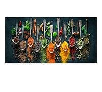 WSKKK Canvas Pictures Print Grains Spices Spoon Vegetable Cooking Food Fruit Kitchen Wall Art Painting Living Room Home Decor 50x100cm Frameless