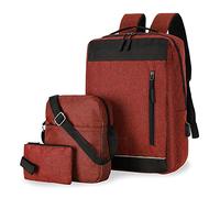 WSLCN Laptop Backpack Travel Bag 3-piece Business Casual Daypacks Red