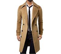 WSLCN Mens Peacoat Double Breasted Overcoat Reefer Parka Trench Coats Long Jacket Slim Fit Blazer Outerwear Brown UK L (Asian XL/2XL)