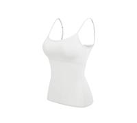 WSLCN Women's Basic Solid Camisole Adjustable Spaghetti Strap Tank Top with Built in Padded Bra Vest Cami Sleeveless Layer Top White UK L/Asian XL