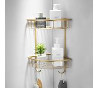 WSLWJH Bathroom Shelf Bathroom Shelf Brushed Gold Bathroom Rack Wall Mounted Shower Organizer Storage Rack Double Tier Corner Basket Bathroom Accessories