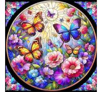 WSLWXSHM Diamond Painting Kits for Adults Stained Glass Butterfly, Round Full Drill Diamond Art Kits, 5D DIY Paint with Diamonds Crafts for Home Wall Decoration Gifts 12×12Inch, Flower