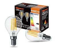 WSMCN E14 LED Light Bulb, Small Screw Bulb Warm White 2700K 517LM, SES Golf Ball Bulb, 4.5W LED 45W P45 Incandescent Bulb Equivalent, Non-Dimmable, Clear Glass Bulb in Filament Style, Pack of 2