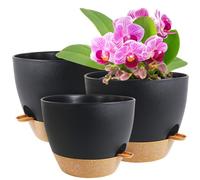WSMKSZ 10/9/8 inch Medium Self Watering Pots, Planter, Plant Pots with Mesh Drainage Holes for Indoor Outdoor Garden Plants, Plastic Flower Pots with Removable Deep Reservoir, Black with Brown