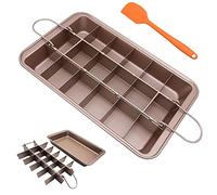 WSNB Brownie Pan, 18 Pre-Slicer Carbon Steel Baking Pans, Brownie Cutter, Brownie Tray with Oil Brush, Pre-Cut Square Molds for Oven Baking Cupcakes, Fudge & Chocolate 12 X 8 X 2 inches