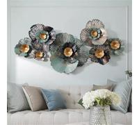 WSNCXFW Metal Flower Wall Decor, Green and Glod Flower Wall Art Décor,3D Wall Sculpture Ornaments,Hanging Floral Artwork Home Decor,for Bedroom Living Room Background
