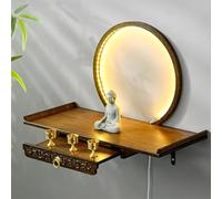 WSNCXFW Wall-Mounted Buddha Statue Stand with LED, Prayer Offering Table Wall Altar Shelf Buddhist Shrine Altar Table, Retractable Bamboo Prayer Offering Table,for Living Room,A,40cm