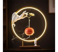 WSNCXFW Zen Buddha's Hand Lotus Buddha Incense Burner with Led-Light,Handmade Buddha Statue Backflow Incense Burner Lotus Stick,Indoor Incense Burner,for Meditation Relax Yoga,B