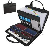 WSNDM File Storage Bag, Fireproof Document Organiser With Handles, 13 Pockets Transparent Expanding File Folder With Zipper And Labels, Multi-Pockets Portable Organiser For Office Home School, Black