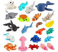 Wsndyjia 22Pcs 3D Printed Animals, Colourful Mini Sea Animals Set - Cute Articulated Flexible Figurines Fidget Toys for Valentines Day Party Favors Birthday Gifts Desk Pets Office Home Decoration