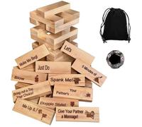 Wsndyjia 48PCS Adults Wooden Lust Tower Game for Couples with Funny Dice and Storage Bag, Tumbling Tower Game for Adults, Valentines Gifts Date Night Dirty Ideas Gifts for Husband Wife