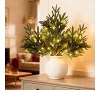 Wsndyjia 4pcs Pre Lit Pine Stems, Pines Stems and Light Up Branches, Norfolk Pine Stems Christmas Branches Lit Birch Stems Vase Fillers Garland for DIY Wreaths Indoor Outdoor Decor