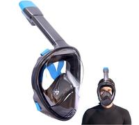 Wsobue Snorkel Mask,Full Face Diving Mask for Adults and Youth Action Camera Compatible Anti-Fog Easy Draining Snorkeling Set (BlackBlue S/M)