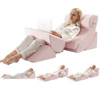 WSOFRLAC 6PCS Multi-Functional Bed Wedge Pillow Kit - 7-in-1 Orthopedic Support for Back/Neck/Legs, Post Surgery Recovery & Sitting Up in Bed, Post Surgery Foam for Body, Pink