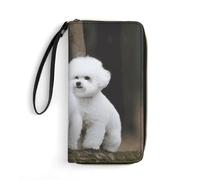 WSOIHFEC Bichon Frise Wallet for Men Slim RFID Blocking,Travel Long Purse Large Capacity Clutch with Zipper,Hand Strap