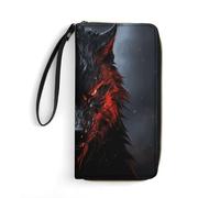 WSOIHFEC Big Black Wolf with Red Eyes Wallet for Men Slim RFID Blocking,Travel Long Purse Large Capacity Clutch with Zipper,Hand Strap