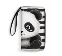 WSOIHFEC Black And White Panda Wallet for Men Slim RFID Blocking,Travel Long Purse Large Capacity Clutch with Zipper,Hand Strap
