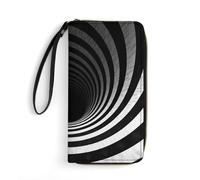 WSOIHFEC Black And White Spiral Tunnel Wallet for Men Slim RFID Blocking,Travel Long Purse Large Capacity Clutch with Zipper,Hand Strap