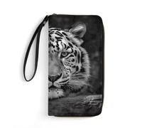 WSOIHFEC Black And White Tiger Wallet for Men Slim RFID Blocking,Travel Long Purse Large Capacity Clutch with Zipper,Hand Strap