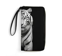 WSOIHFEC Black And White Tiger1 Wallet for Men Slim RFID Blocking,Travel Long Purse Large Capacity Clutch with Zipper,Hand Strap