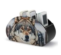 WSOIHFEC Leather Remote Control Holder with 5 Compartments TV Remote Holder Controller Holder Remote Organizer Winter Farm Style Wolf Caddy Storage Box for Table Remote Box for Nightstand Bedside