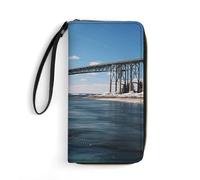 WSOIHFEC Mackinac Suspension Bridge Wallet for Men Slim RFID Blocking,Travel Long Purse Large Capacity Clutch with Zipper,Hand Strap