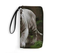 WSOIHFEC Majestic White Bengal Tiger Wallet for Men Slim RFID Blocking,Travel Long Purse Large Capacity Clutch with Zipper,Hand Strap