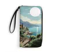 WSOIHFEC Mediterranean Summer Wallet for Men Slim RFID Blocking,Travel Long Purse Large Capacity Clutch with Zipper,Hand Strap