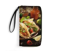 WSOIHFEC Mexican Food Wallet for Men Slim RFID Blocking,Travel Long Purse Large Capacity Clutch with Zipper,Hand Strap
