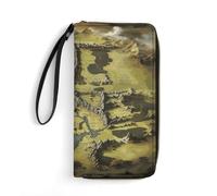 WSOIHFEC Middle Earth Map Wallet for Men Slim RFID Blocking,Travel Long Purse Large Capacity Clutch with Zipper,Hand Strap