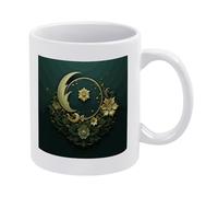 WSOIHFEC Ramadan on Green Wallpaper Coffee Mugs-11.83 OZ,Ceramic Mug for Office And Home,Tea Cup Gifts for Father’s Day, Birthdays Or Christmas