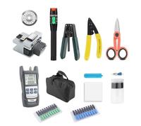 WSOLDMA Fiber Optic Termination Tool Kit FTTH with Fiber Optic Cleaver Wire Strippers Optical Power Meter 30KM Tester Pen with FC-LC Adapter