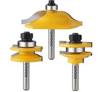 WSOOX 3 PCS Router Bit Set, Raised Panel Cabinet Door Making Router Bit Set, Ogee Rail and Stile Bit, Professional Carbide Milling Cutters for Woodworking (1/4-Inch Shank)