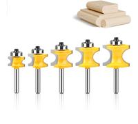 WSOOX 5PCS Bullnose Beading Router Bits with 1/4-Inch Shank Carbide-Tipped Corner Beading Bits Set Radius:1/4",3/8",1/2",5/8",3/4"