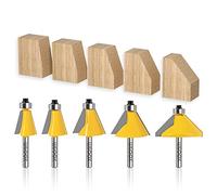 WSOOX 5PCS Chamfer Router Bit Set 1/4" Shank Edge Forming Cutter with Bearing Guided Bevel Edging Router Bit (11.25°,15°,22.5°,30°,45°.)