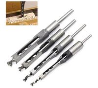WSOOX Square Hole Drill Bit, 4Pcs Woodworking Mortiser Square Drill Bits, Spiral Drill bits Kits Mortise Press, Wood Drill Set Space Hole Drill (6.4 mm / 8 mm / 9.5 mm / 12.7 mm)